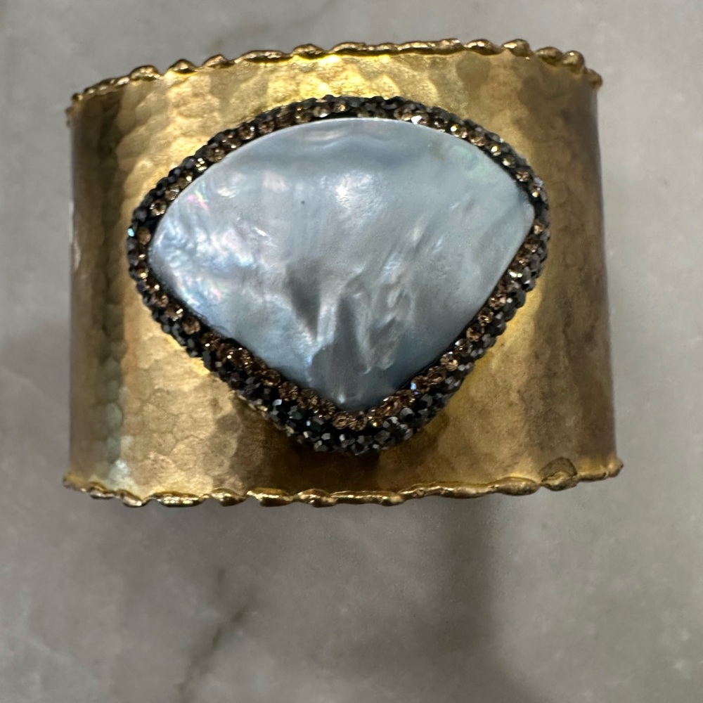 Gold Cuff Bracelet with Blue Stone